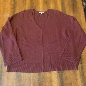Madewell Sweater V-neck Oversized Burgundy Exposed Seam Texture Wide Sleeves